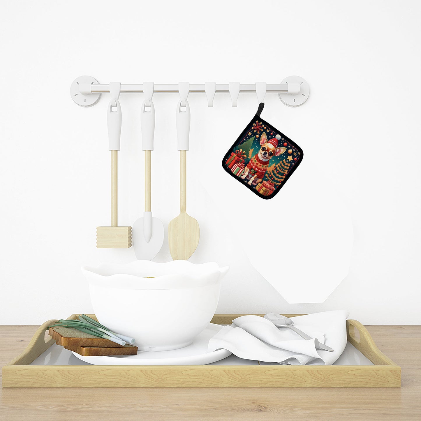 🎁🎄Festive Chihuahua Christmas Pot Holder Pair – Holiday Kitchen Set