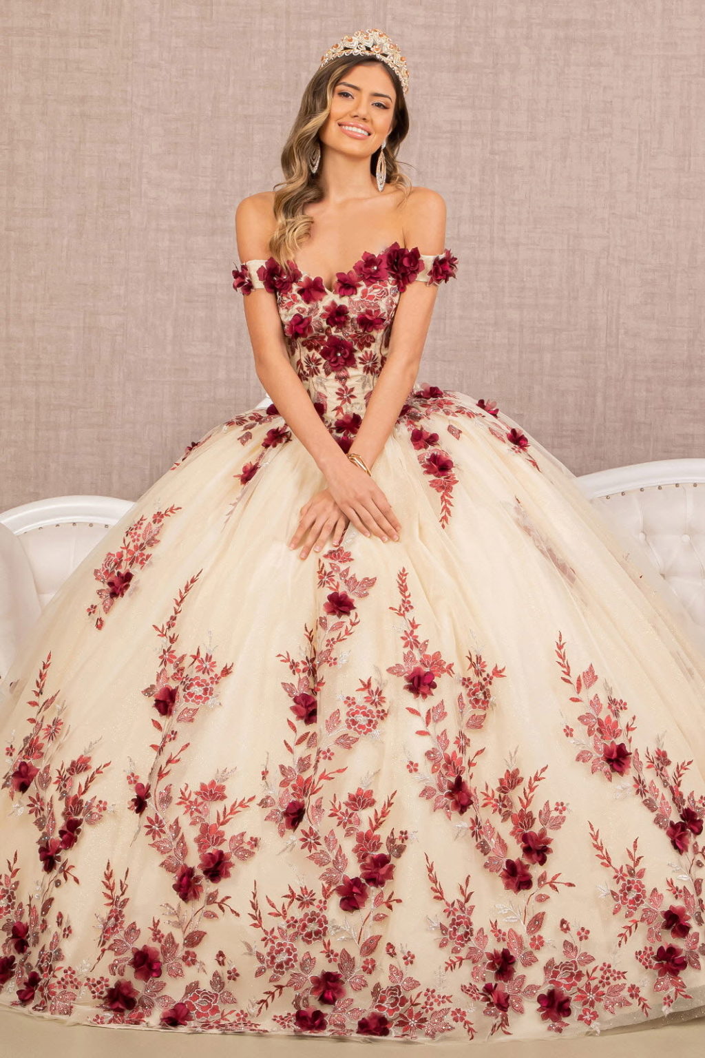 🌸 Enchanted Blossom™ 3D Floral Off-Shoulder Gown – Mesh & Beaded Elegance