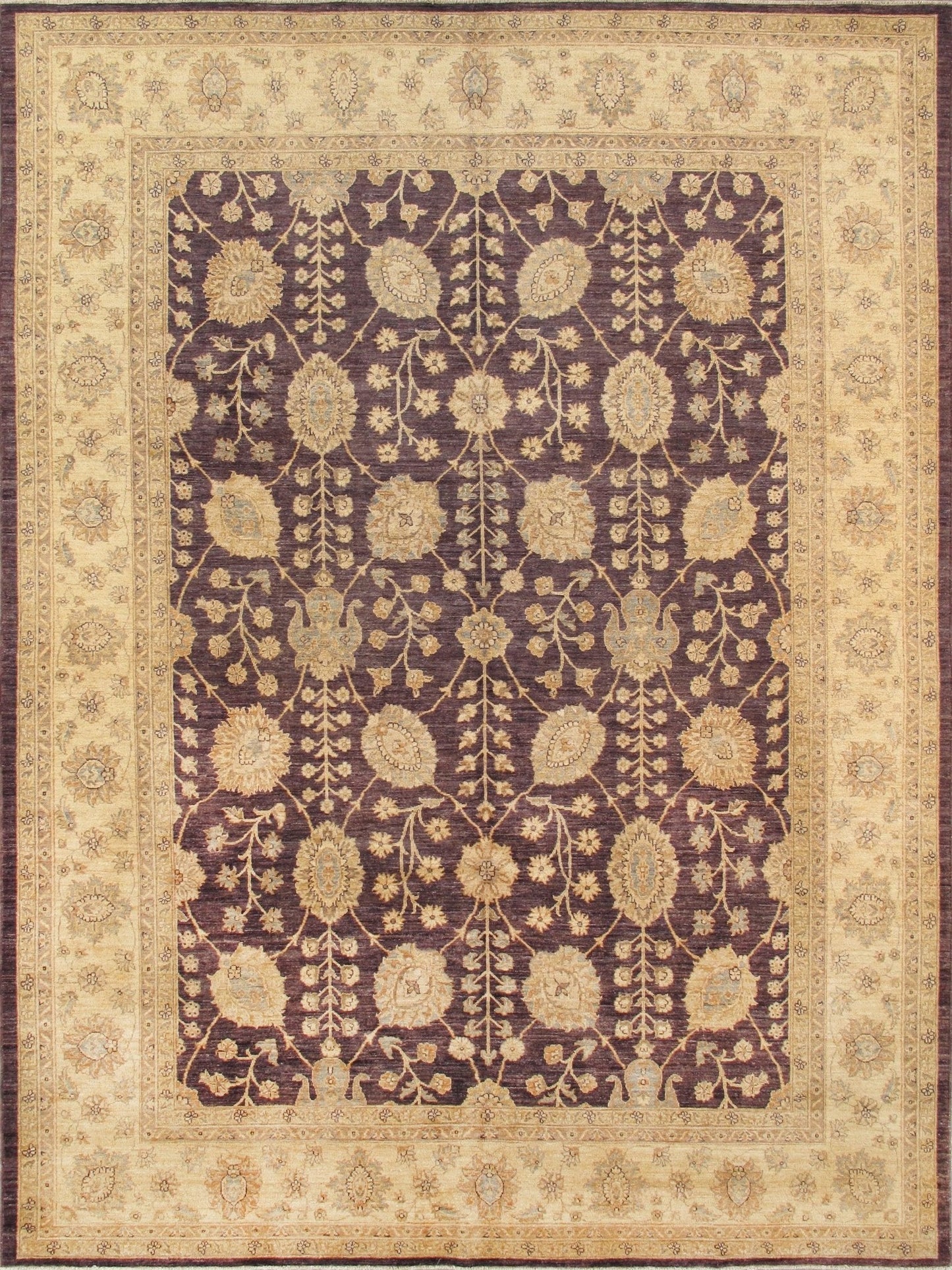 Beautiful Canvello Ferehan Hand-Knotted Lamb’s Wool King Rug – 9′2″ × 12′2″ (Purple-Beige)