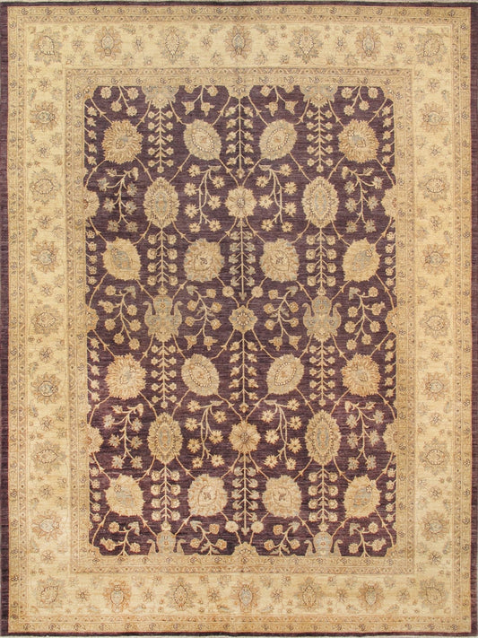 Beautiful Canvello Ferehan Hand-Knotted Lamb’s Wool King Rug – 9′2″ × 12′2″ (Purple-Beige)